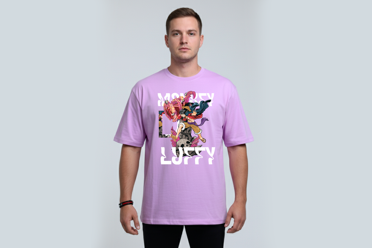 One Piece: Straw Hat Luffy Lavender Haze Oversized T-Shirt.
